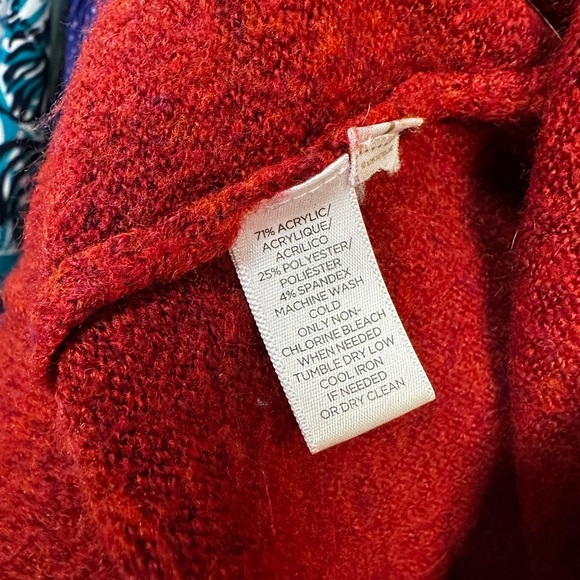 LOFT Red Crew Neck Sweater with Ribbed Details - Picture 8 of 9